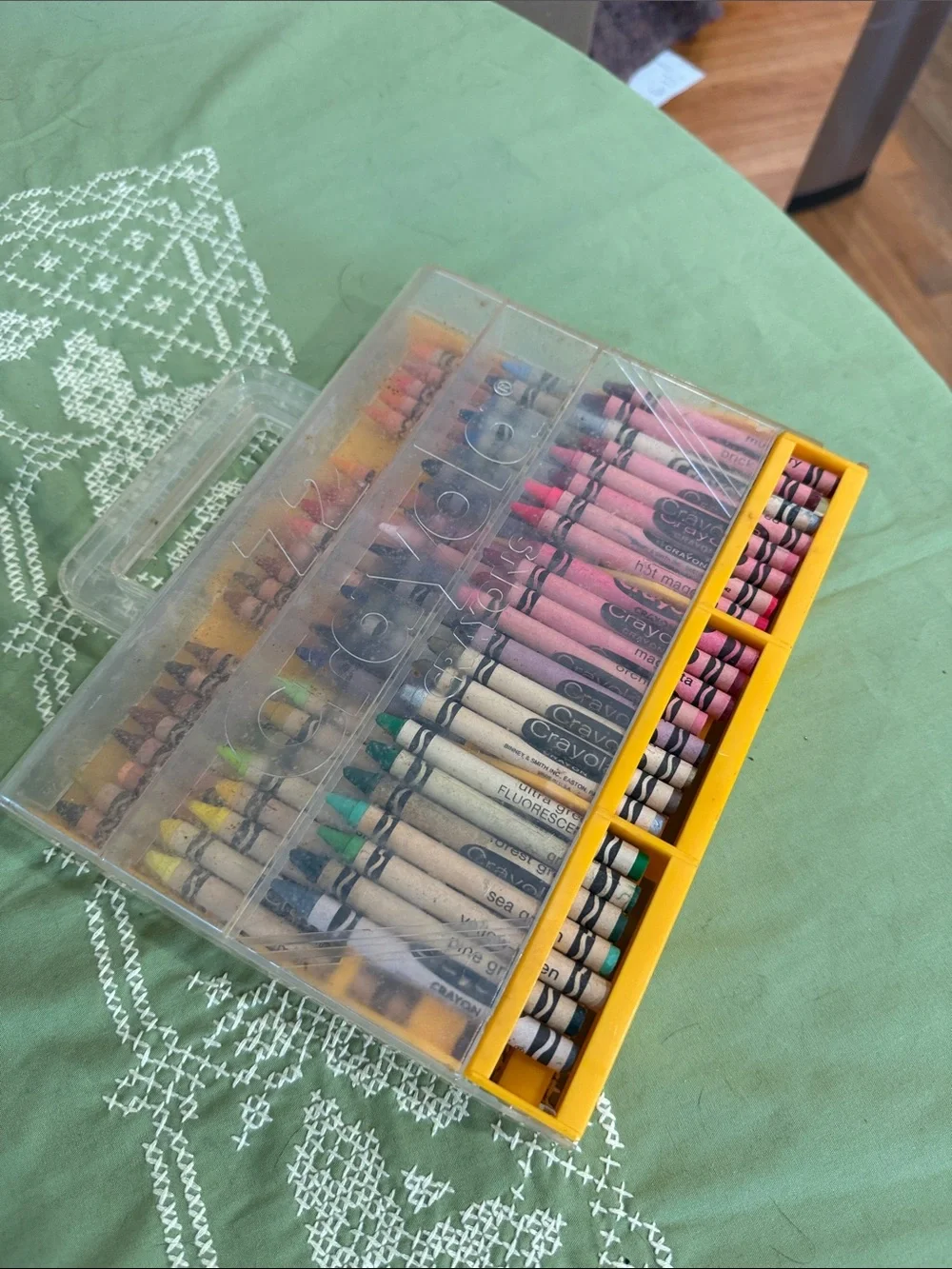 1980s  Benney & Smith Crayola Yellow Crayon Organizer Case with Assorted Crayons
